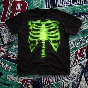 Neon Green Rib Cage Skeleton Graphic Tee Black Unisex